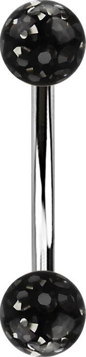 Produktbild Star Piercing Banane silber mit zwei Kristall Kugeln schwarz Epoxy Schutzschicht (ohne Messing, Chirurgenstahl 316L)