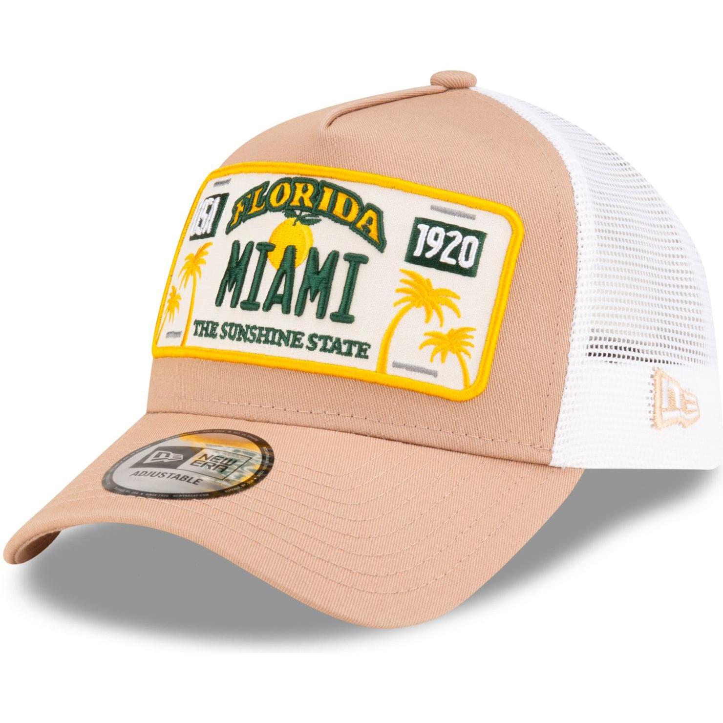 New Era, Herren, Cap, Adjustable A-Frame Trucker Cap - FLORIDA MIAMI beige, Beige