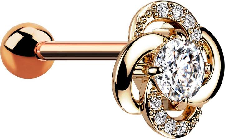 Immagine prodotto Star Piercing Micro Barbell rosegold mit Kugel und Blume gorsser Kristall mittig (Acciaio chirurgico 316L, Ottone)