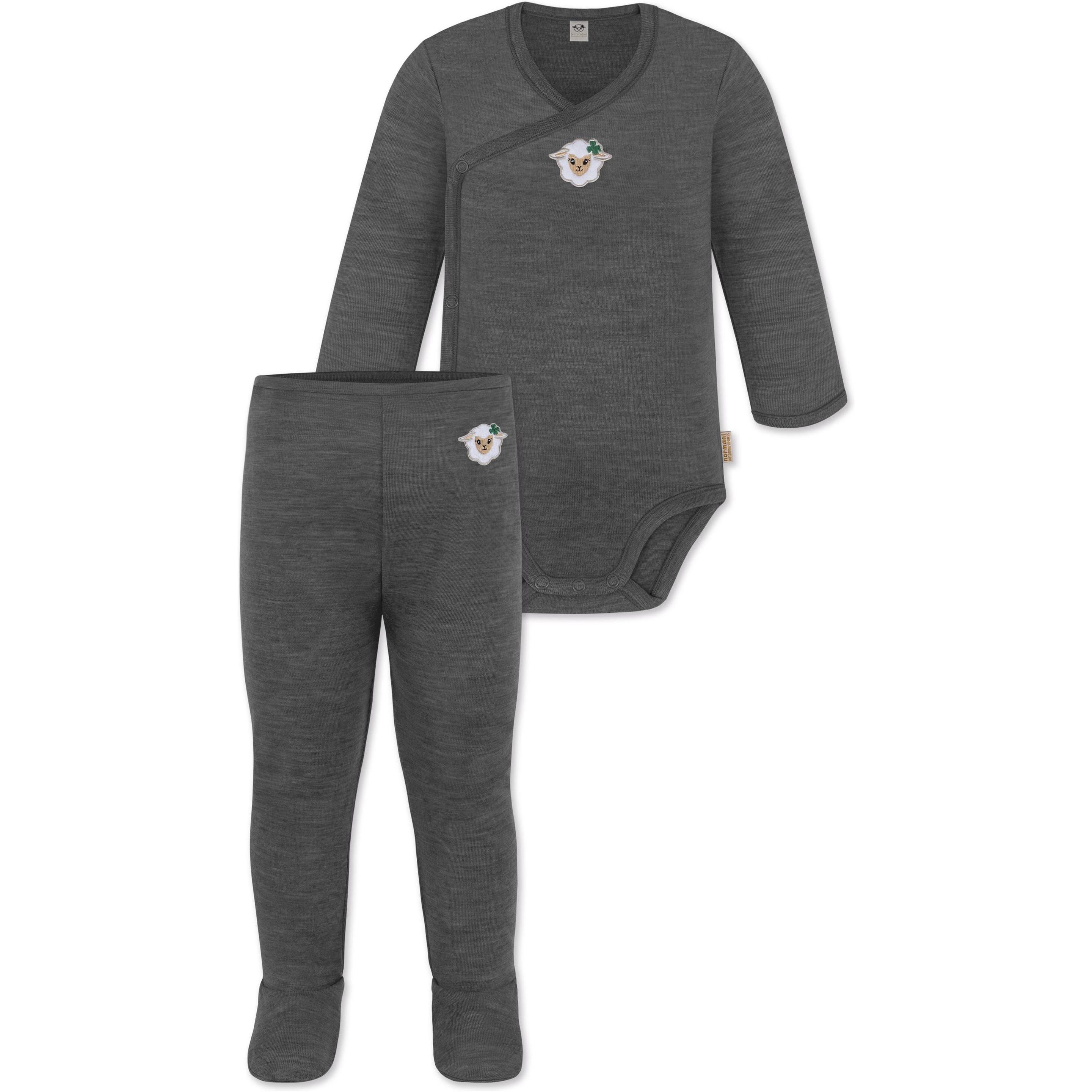Thumbnail - Normani, Herren, Body, Baby Merino Wickelbody Langarm "Kaitaia" und Baby Merino Hose „Silverdale" - 9625, Grau, (68)