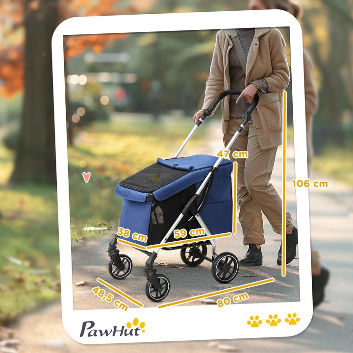 Actual product image PawHut Hundewagen Polyester, Aluminium Blau (Cat, Dog, Foldable, Washable)