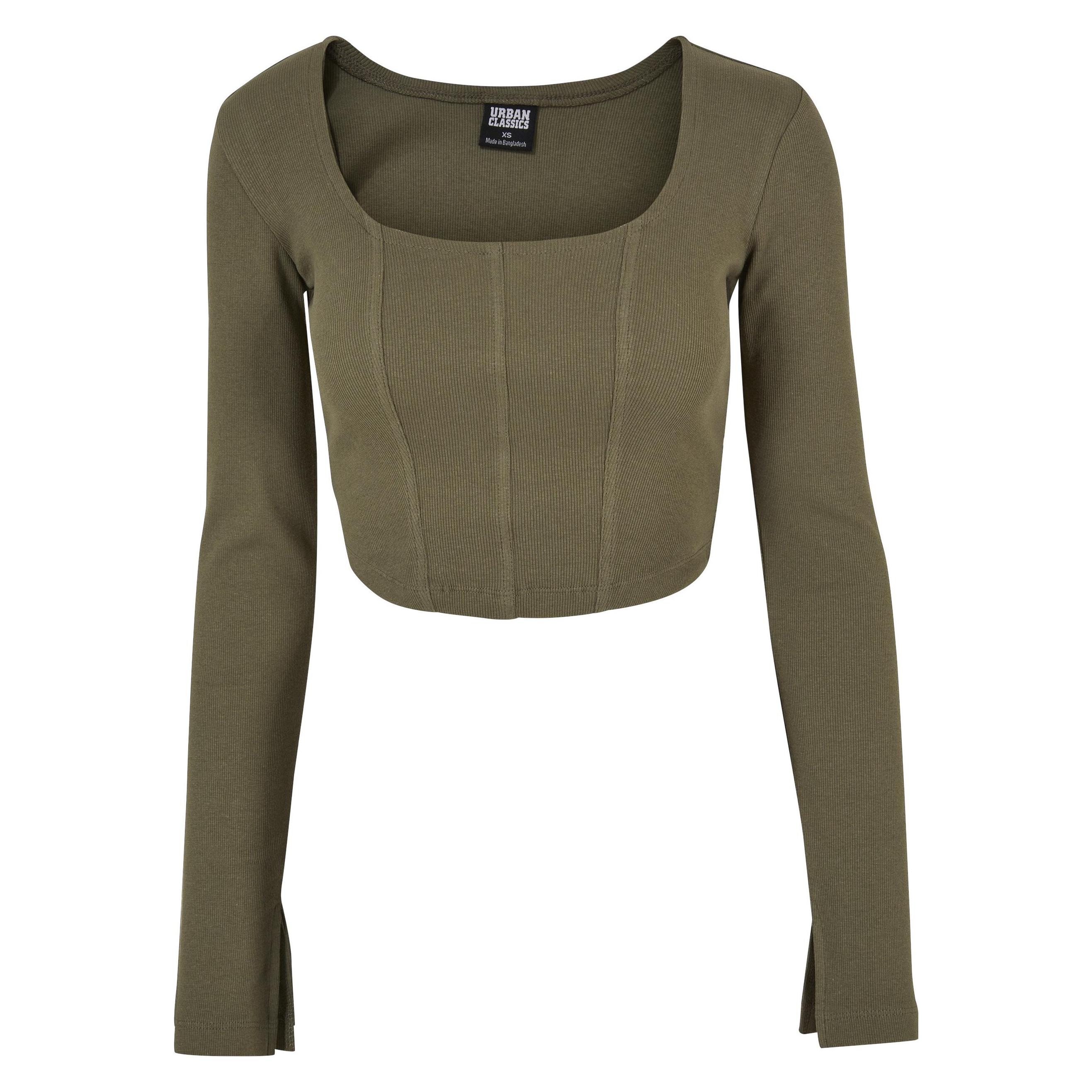 Urban Classics, Damen, Shirts, Ladies Short Rib Corsage Longsleeve - 21843, Grün, (M)