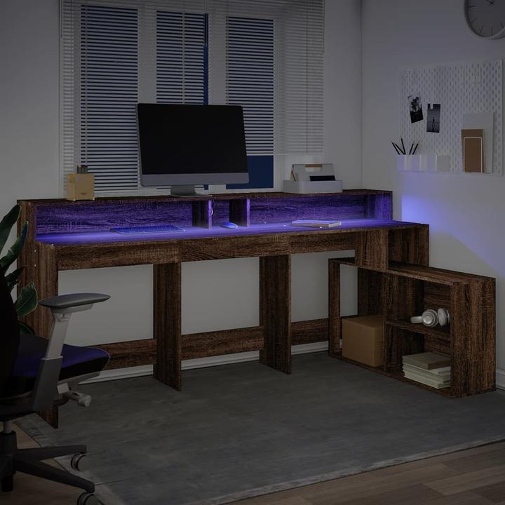 Actual product image vidaXL LED desk Computer desk Work desk Office desk Brown oak look (200 x 104 x 91 cm)