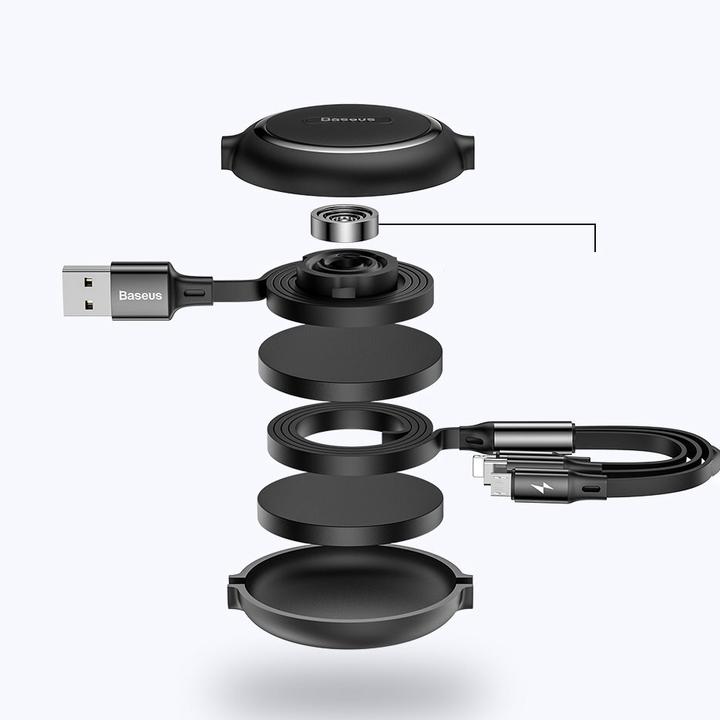 Productafbeelding Baseus Golden Loop Drie-in-één Elastische Datakabel USB voor M+L+T 3,5A 1,2m Zwart (1.20 m, USB 3.2 Gen 1)