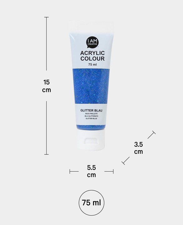 Produktbild I Am Creative Basic Acryl, Acrylfarbe auf Wasserbasis, 75 ml (Glitter, Blau, 75 ml)