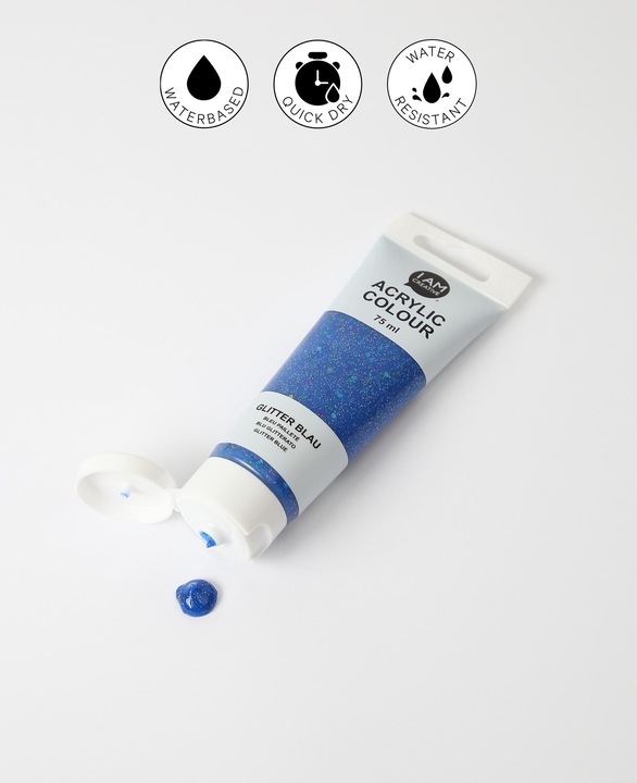 Produktbild I Am Creative Basic Acryl, Acrylfarbe auf Wasserbasis, 75 ml (Glitter, Blau, 75 ml)