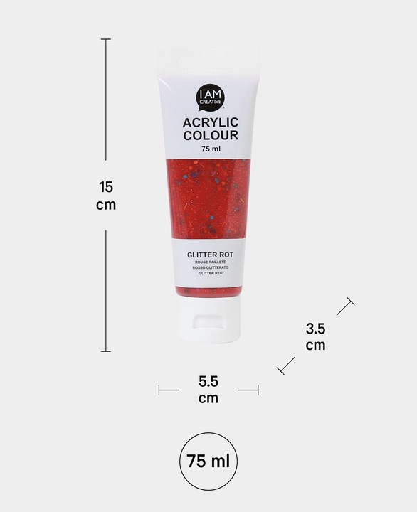 Produktbild I Am Creative Basic Acryl, Acrylfarbe auf Wasserbasis, 75 ml (Glitter, Rot, 75 ml)