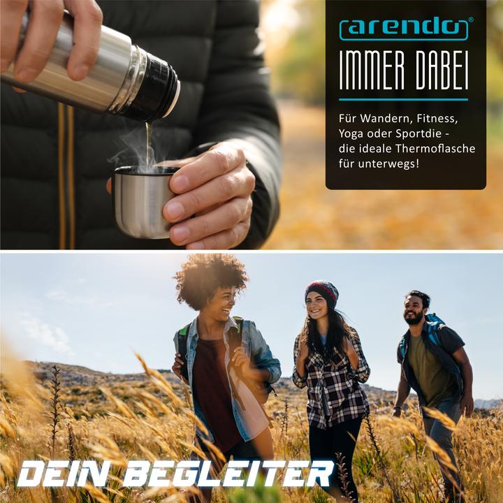 Produktbild Arendo Thermobecher 0,5l Edelstahl, doppelwandig isoliert, auslaufsicher, vakuumisoliert, 12h/24h warm/kalt (0.50 l)