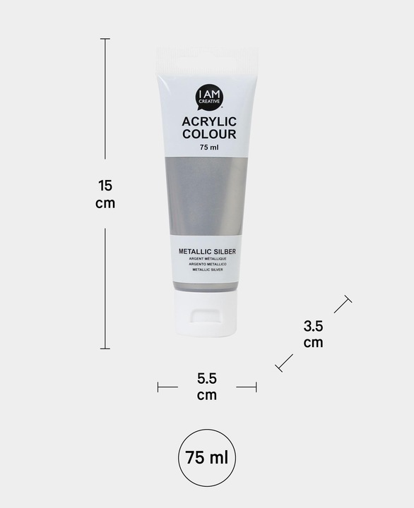 Produktbild I Am Creative Basic Acryl, Acrylfarbe auf Wasserbasis, 75 ml (Metallic, Silber, 75 ml)
