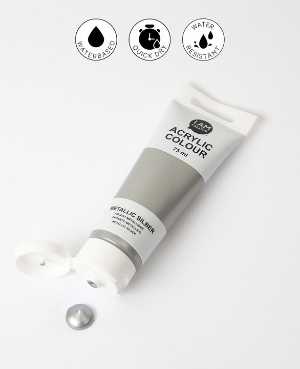 Produktbild I Am Creative Basic Acryl, Acrylfarbe auf Wasserbasis, 75 ml (Metallic, Silber, 75 ml)