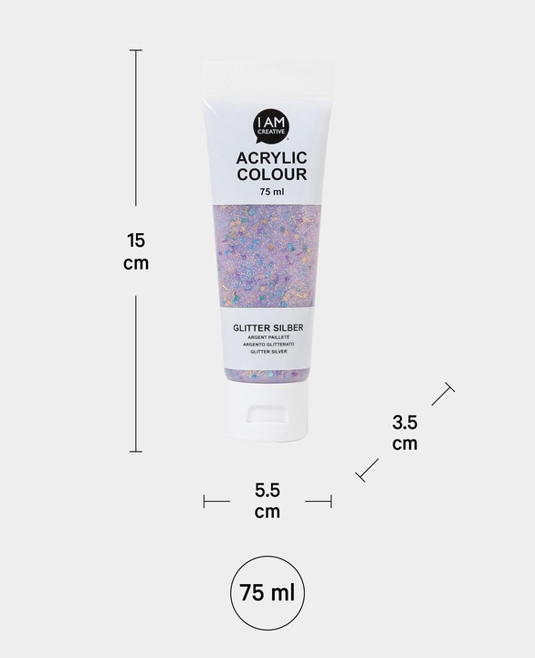 Produktbild I Am Creative Basic Acryl, Acrylfarbe auf Wasserbasis, 75 ml (Glitter, Silber, 75 ml)