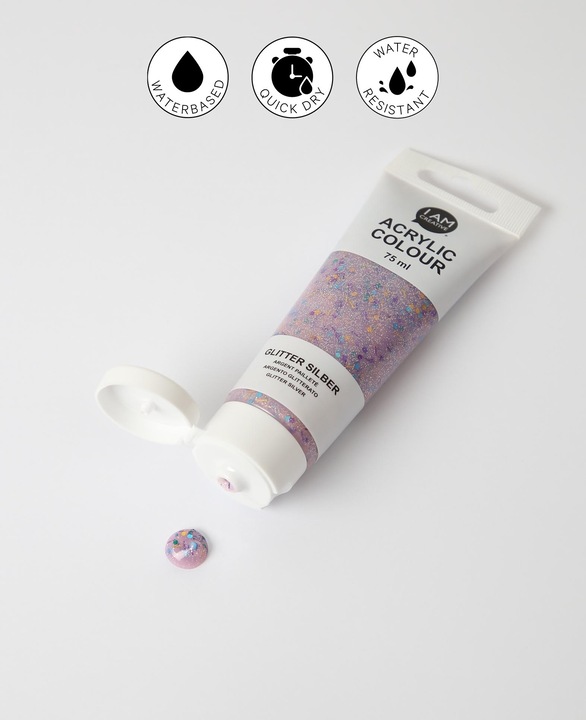 Produktbild I Am Creative Basic Acryl, Acrylfarbe auf Wasserbasis, 75 ml (Glitter, Silber, 75 ml)