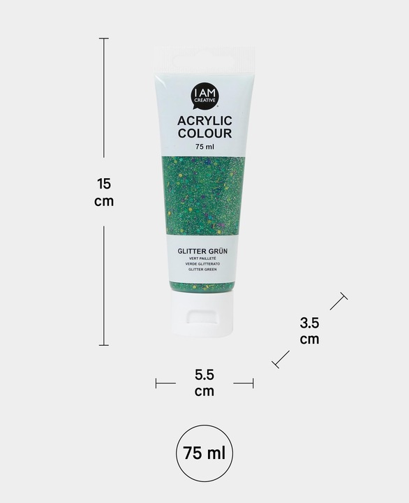Produktbild I Am Creative Basic Acryl, Acrylfarbe auf Wasserbasis, 75 ml (Glitter, Grün, 75 ml)