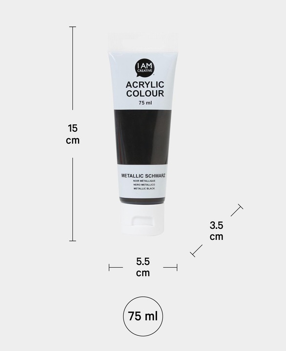 Produktbild I Am Creative Basic Acryl, Acrylfarbe auf Wasserbasis, 75 ml (Metallic, Schwarz, 75 ml)