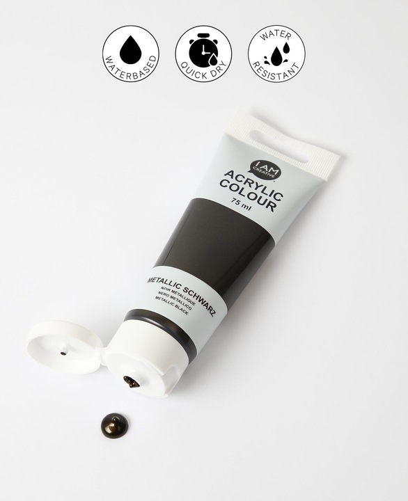 Produktbild I Am Creative Basic Acryl, Acrylfarbe auf Wasserbasis, 75 ml (Metallic, Schwarz, 75 ml)