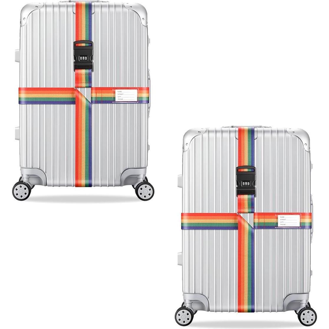 König Design, Reisezubehör, 2x Kreuz Kofferband Koffergurt Gepäckband Kofferriemen Gepäckgurt Zahlencode Set, Mehrfarbig