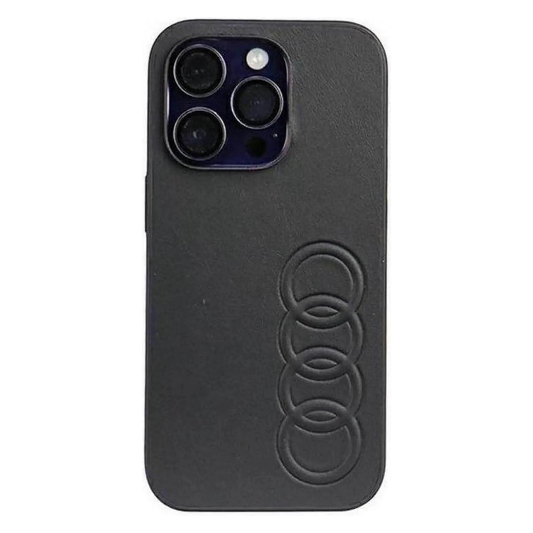 Audi Synthetic Leather IPhone 14 Pro 6.1" Czarny/black Hardcase Au-TPUPCIP14P-Tt/D1-Bk (Apple IPhone 14 Pro), Smartphone Hülle, Schwarz