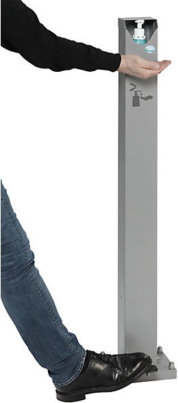Image du produit VAR Distributeur de désinfectant pour les mains HDS 120 avec pédale, revêtement argenté, sans flacon