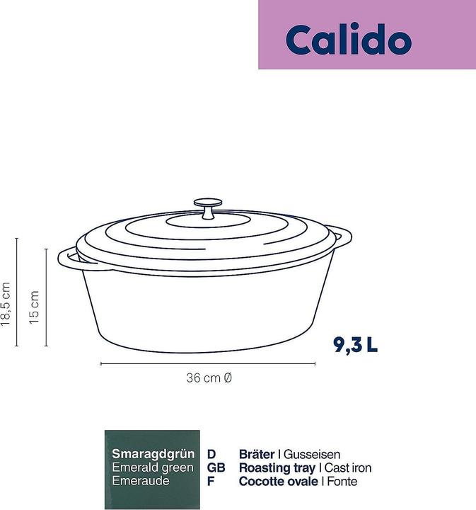 Produktbild Kela Bräter Calido oval 36 cm, Grün (Gusseisen, 36 x 15 cm)