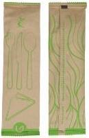 Bestikpose Verive 4/1 med voksbehandlet trae kniv/gaffel/spiseske/papirserviet,5 ps x 100 stk/krt