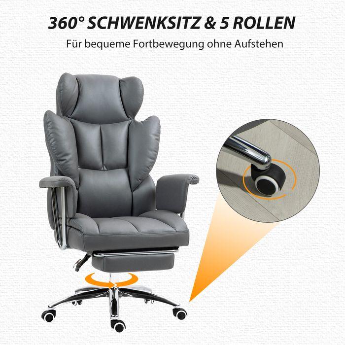 Produktbild Swisshandel24 Ergonomischer Bürostuhl, gepolstert, mit Fussstütze, verstellbarer Lehne, 360° drehbar, Dunkelgrau (46 - 54 cm)