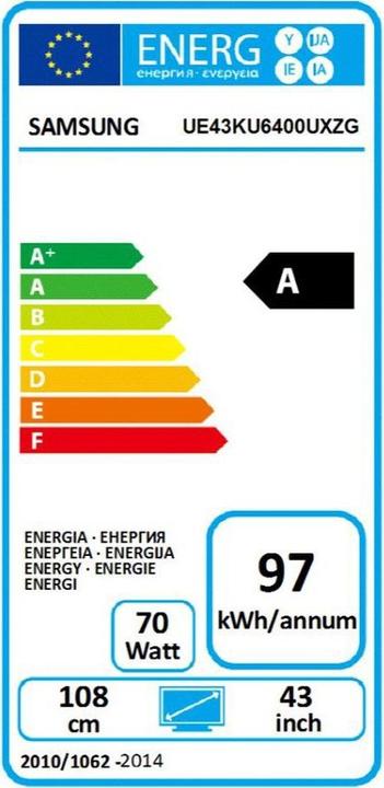 Energie-Label Samsung Ue43ku6400 (43", LCD, 4K, 2016)