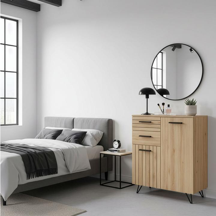Image du produit En.Casa Sideboard Noppen 100x80x38 cm Eicheoptik (80 x 38 x 100 cm)
