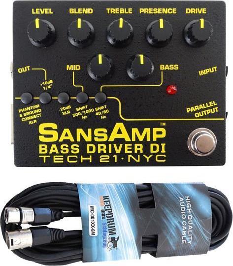 Actual product image tech21 SansAmp Bass Driver DI V2 preamp pedal with XLR cable (Bass)