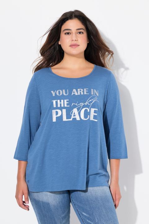 Produktbild Ulla Popken Shirt, Metallic-Schriftmotiv, A-Linie, Rundhals, 3/4-Arm (42, 44)