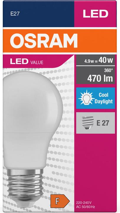 Actual product image Osram LED Value Classic A (E27, 4.90 W, 470 lm, 1 x, F)