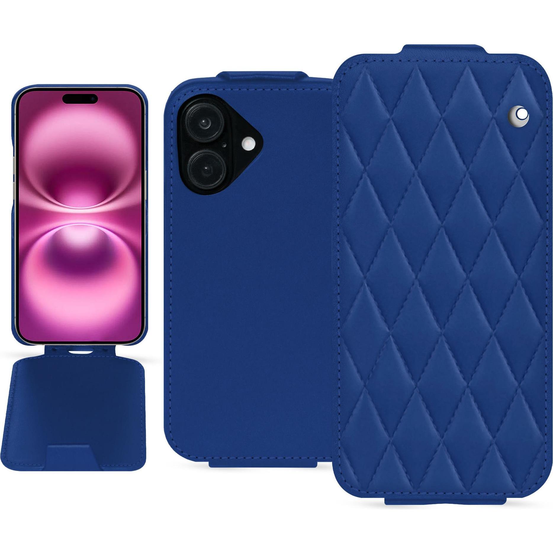 Noreve Lederschutzhülle vertikal (Apple iPhone 16 Plus), Smartphone Hülle, Blau