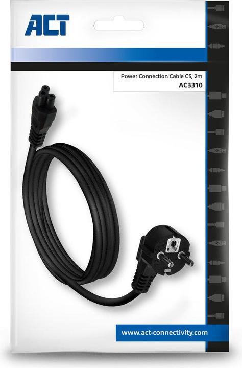 Produktbild ACT Powercord mains connector CEE7/7 male (angled) - C5 black 2 m (2 m)