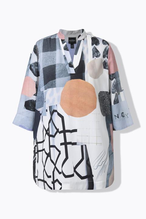 Actual product image Ulla Popken Graphic Patchwork Print 3/4 Sleeve Lyocell Tunic (58)