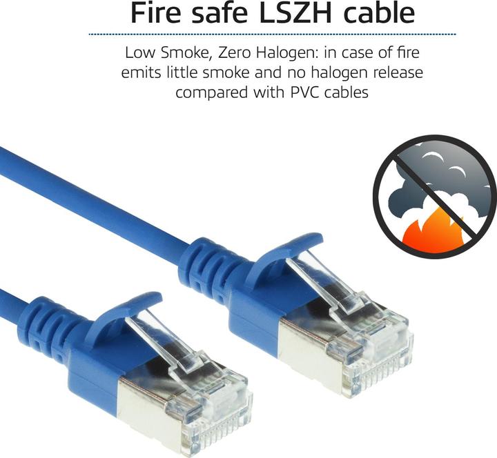 Produktbild ACT Blue 3 meter LSZH U/FTP CAT6A datacenter slimline patch cable snagless with RJ45 connectors (U/FTP, CAT6a, 3 m)