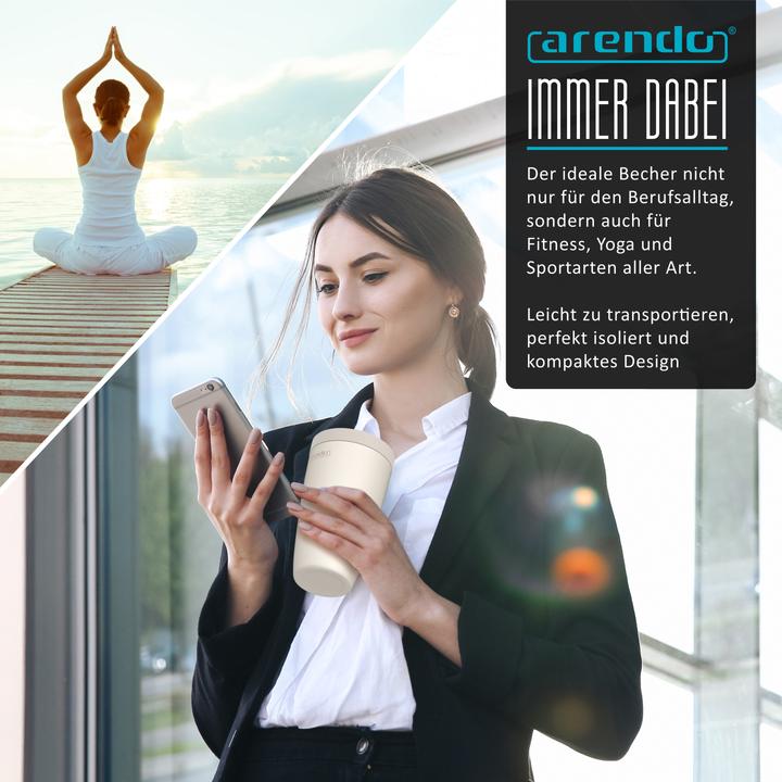 Produktbild Arendo Thermobecher 350 ml, Thermal Mug, Kaffee to go Becher mit Deckel aus Edelstahl 0,3 L, Edelstahl (0.35 l)