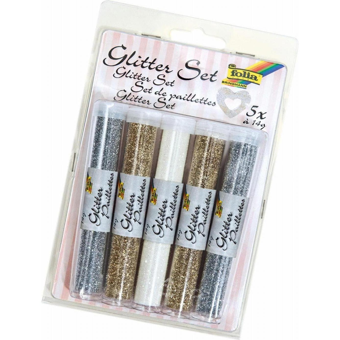 Folia Glitterset Pulver gold/silber/weiss