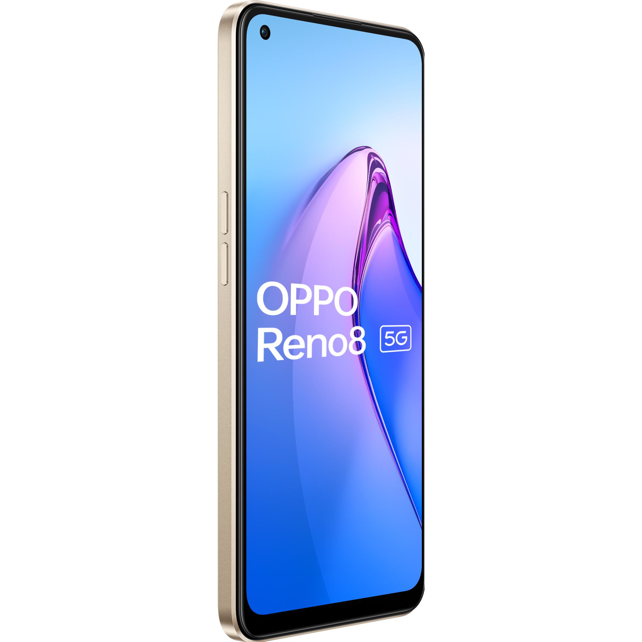OPPO Reno 8 (256 GB, Shimmer Gold, 6.43", Dual SIM, 5G), Smartphone, Gold