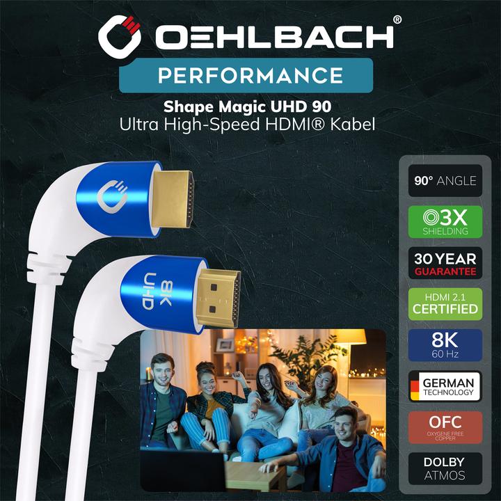 Produktbild Oehlbach HDMI AV Anschlusskabel (1x HDMI-Stecker - 1x HDMI-Stecker) 1.5 m Weiss (1.50 m, HDMI, 2.1)
