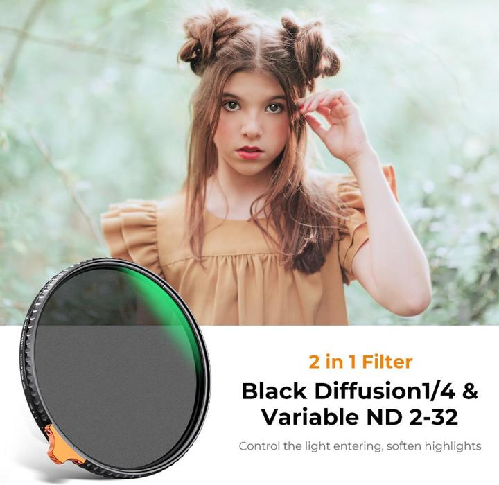 Produktbild K&F Concept 67mm 2-in-1 Black mist1/4+Variable ND232, Anti-Scratch Green Coated (Nano-X Series) (67 mm, Black Mist Filter, ND- / Graufilter)