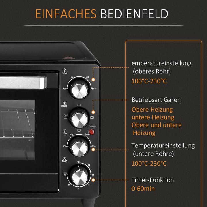 Produktbild Homcom Minibackofen Metall, Edelstahl Schwarz