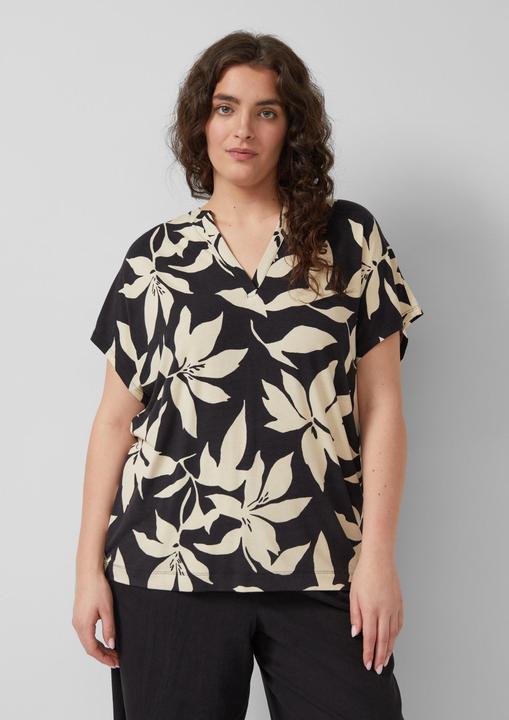 Produktbild s.Oliver Gemustertes Jersey-T-Shirt mit V-Ausschnitt (46)