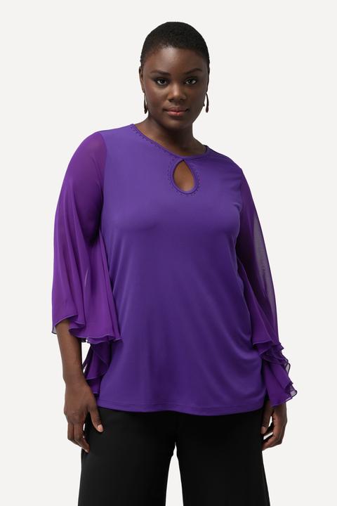Immagine prodotto Ulla Popken T-shirt con applicazioni, scollo a girocollo e maniche ad aletta in chiffon (46, 48)