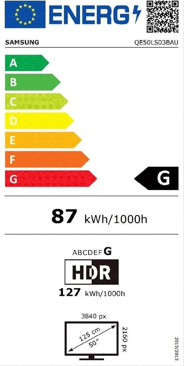 Energie-Label Samsung The Frame QE50LS03B (50", LS03B, QLED, 4K, 2022)