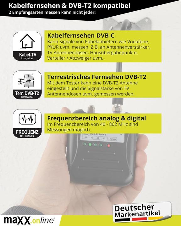 Immagine prodotto Maxx.onLine Signaltester für DVB-C/DVB-T Kabelfernsehen