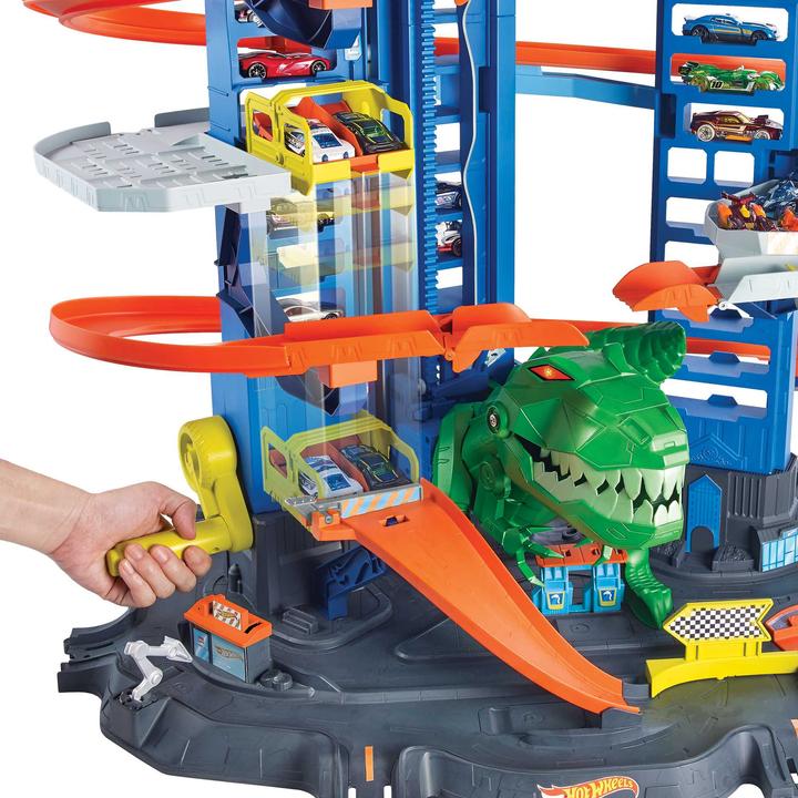 Actual product image Hot Wheels City Megacity Parking Garage with T-Rex Attack