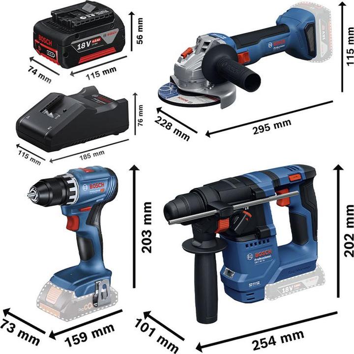 Actual product image Bosch Hausgeräte 3 Tool Kit GSR+GWS+GBH