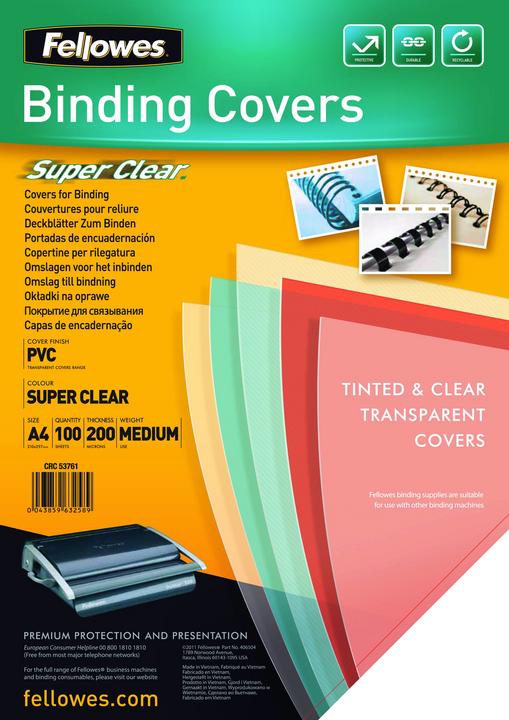 Fellowes PVC cover sheets (A4, 200 micron)