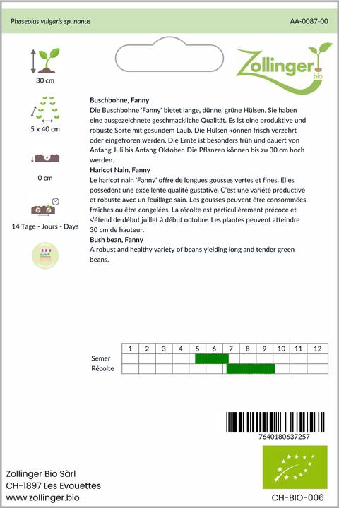 Produktbild Zollinger Bio Buschbohne, Fanny