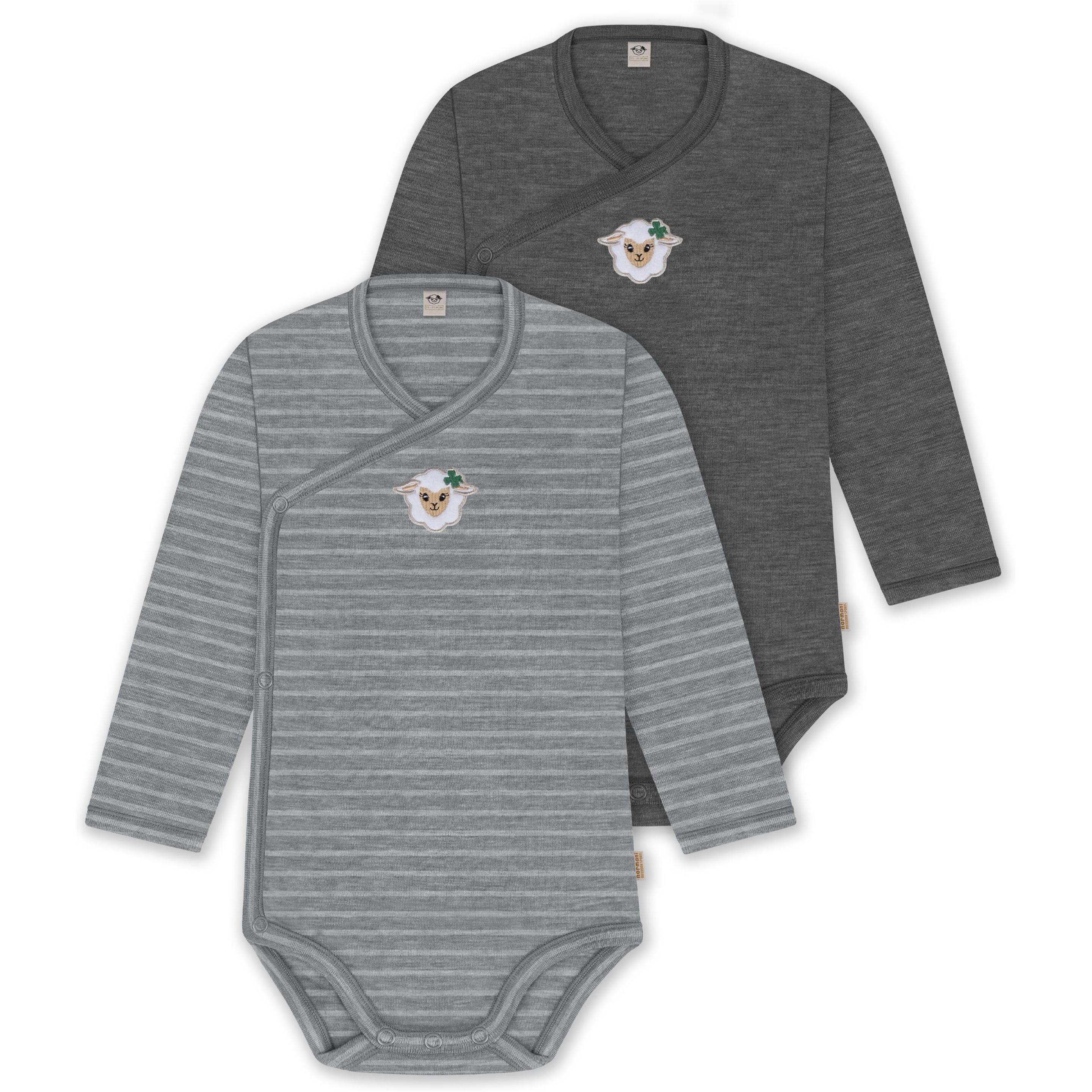 Normani, Herren, Body, 2er Pack Bio Baby-Body Langarm Wickelbody aus Merinowolle für Junge und Mädchen - 9353, Grau, (56...