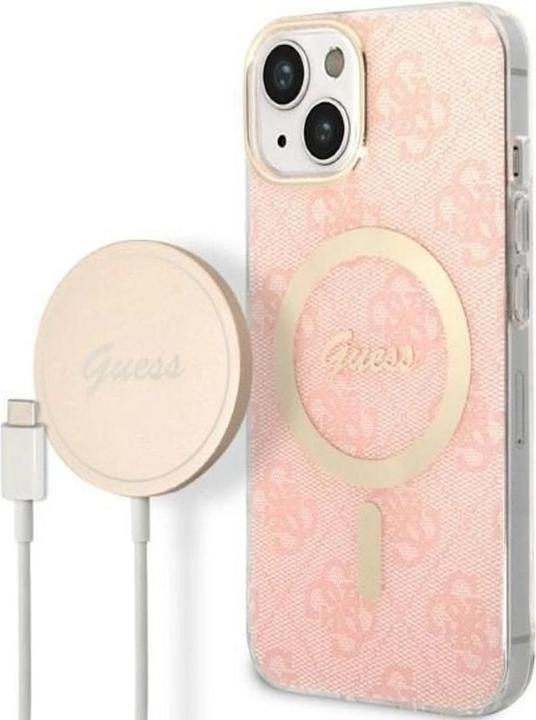 Actual product image Guess Zestaw GUBPP14SH4EACSP Case+ Charger iPhone 14 6.1" różowy/pink hard case 4G Print MagSafe (Apple iPhone 14, Apple iPhone 13, Apple iPhone 14 Pro Max)